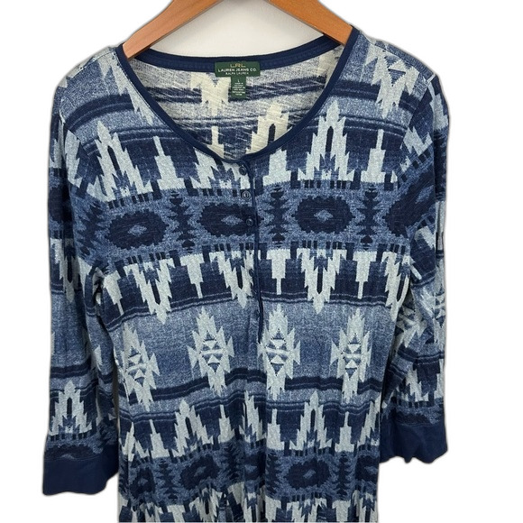 Lauren Ralph Lauren Blue Aztec Skater Dress Size Large - Picture 5 of 11